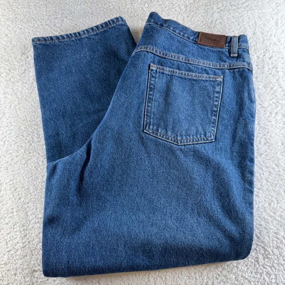 LL Bean Flannel Lined Jeans Women 20 PET 37x29 Blue Relaxed Original Fit